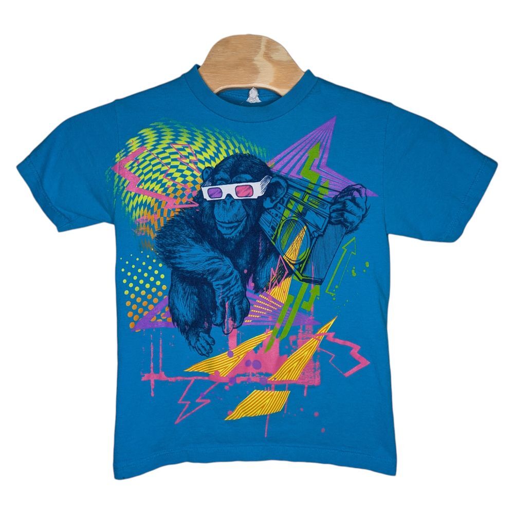 Vintage AAA T Shirt Small Raver Monkey Graphic Print Blue Tee Boom‎ Box Music